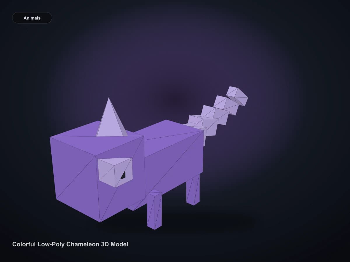 Colorful Low-Poly Chameleon 3D Model rendered from the downloadable GLB geometry