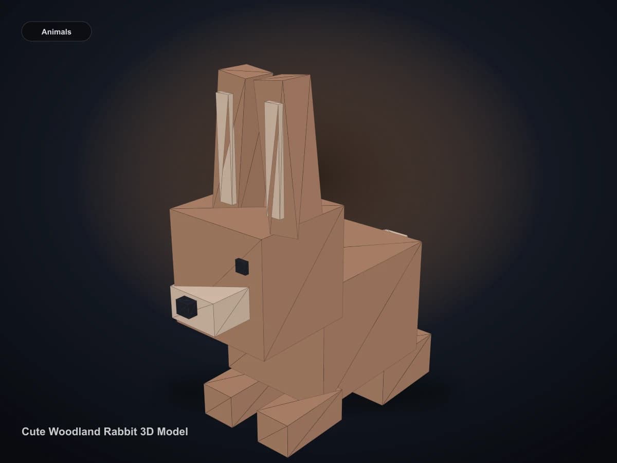 Cute Woodland Rabbit 3D Model rendered from the downloadable GLB geometry