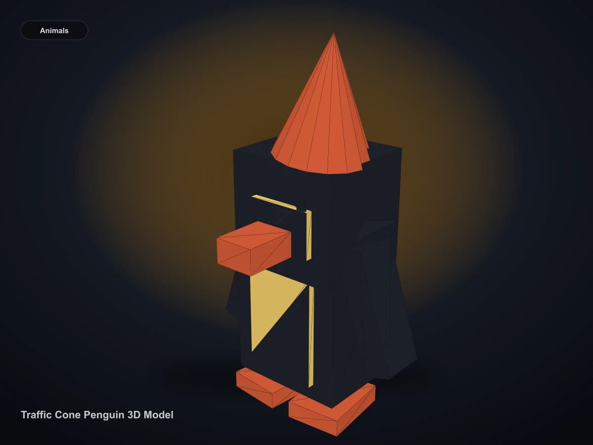 Traffic Cone Penguin 3D Model rendered from the downloadable GLB geometry