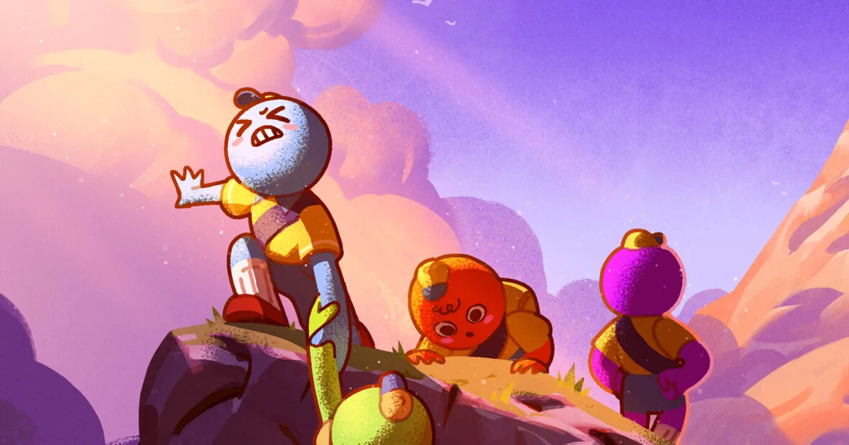 Four scouts struggle up a mountain in official PEAK key art